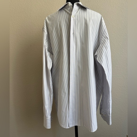 Hugo Boss 16 Fitted Shirt Long Sleeve Button Down Gray Grey Stripe Cotton MINT - Picture 1 of 10